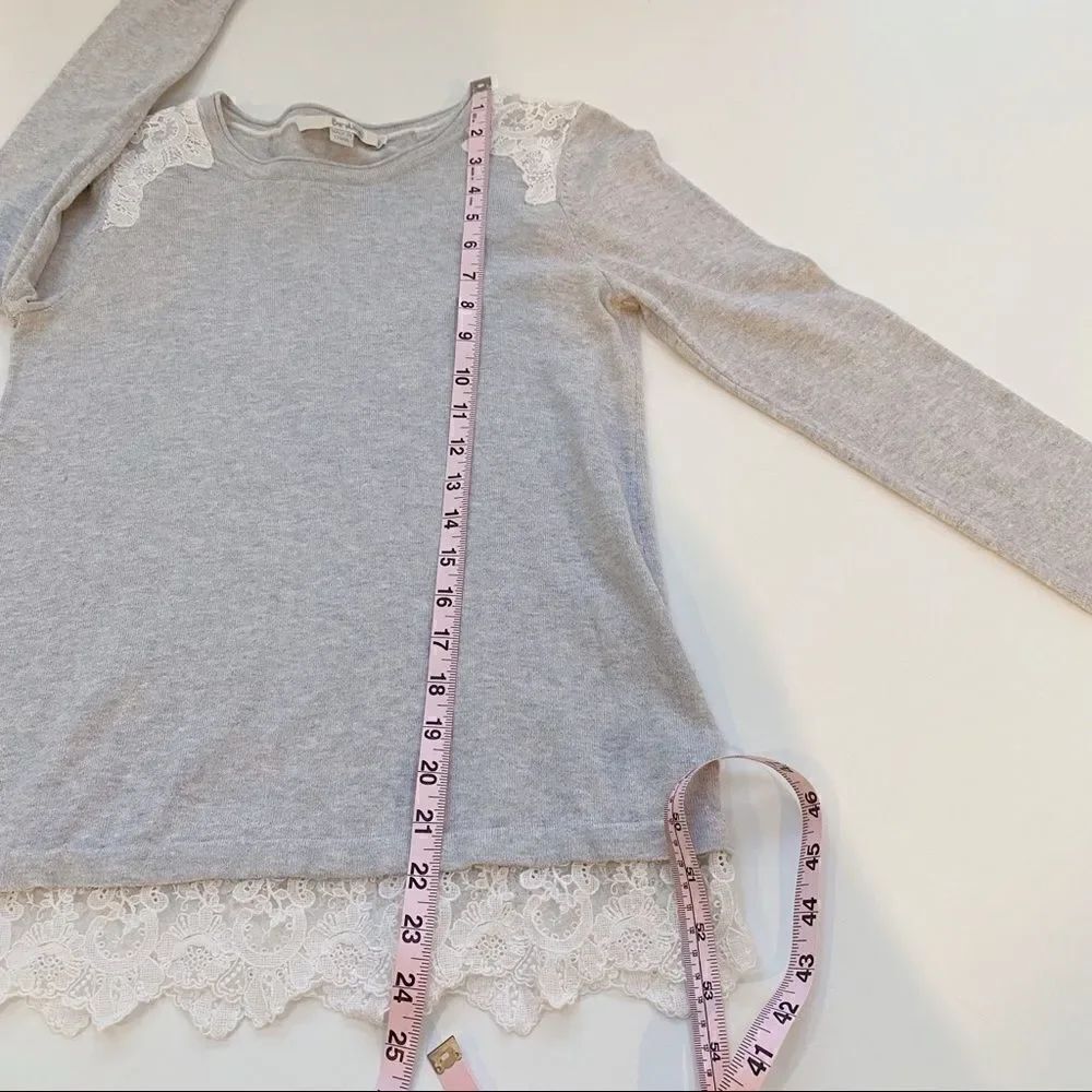 Boden Lace Embellished Sweater Cotton Gray White Long Sleeve Crew Neck 2 - Picture 12 of 13